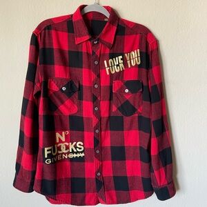 Coevals Club Red Black Pleated Button Down Shirt Size M
